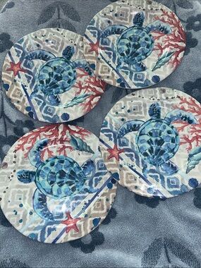 Nanette Lepore Blue & Teal Sea Turtle Melamine Salad Plates (Set of 4)